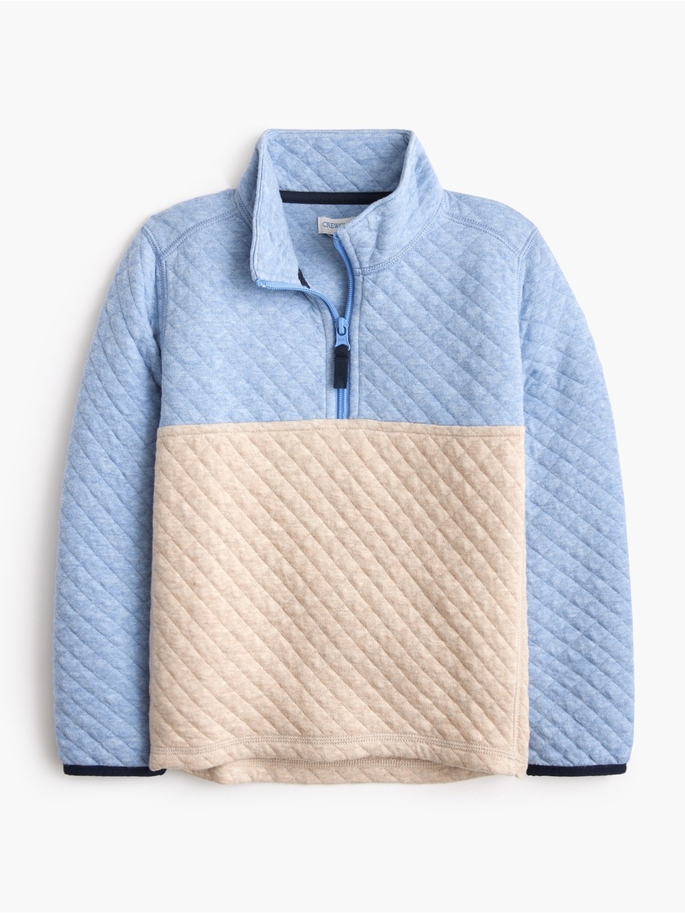 J. Crew Factory NWT Quilted Half-Zip Pullover in Light Blue and Beige